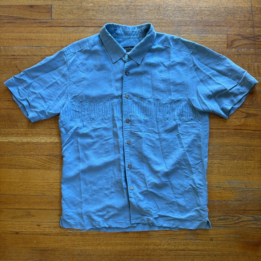 Quiksilver Waterman Collection Mens Blue Embroidered Short Sleeve Button Shirt M - Picture 2 of 9